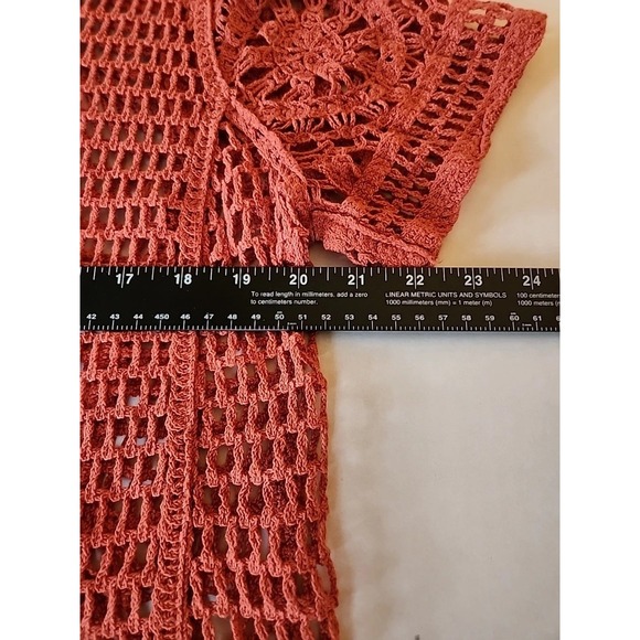 Ultra Pink Womens Crochet Top L Orange Open Knit Layering Boho Festival Cottage - Picture 7 of 9